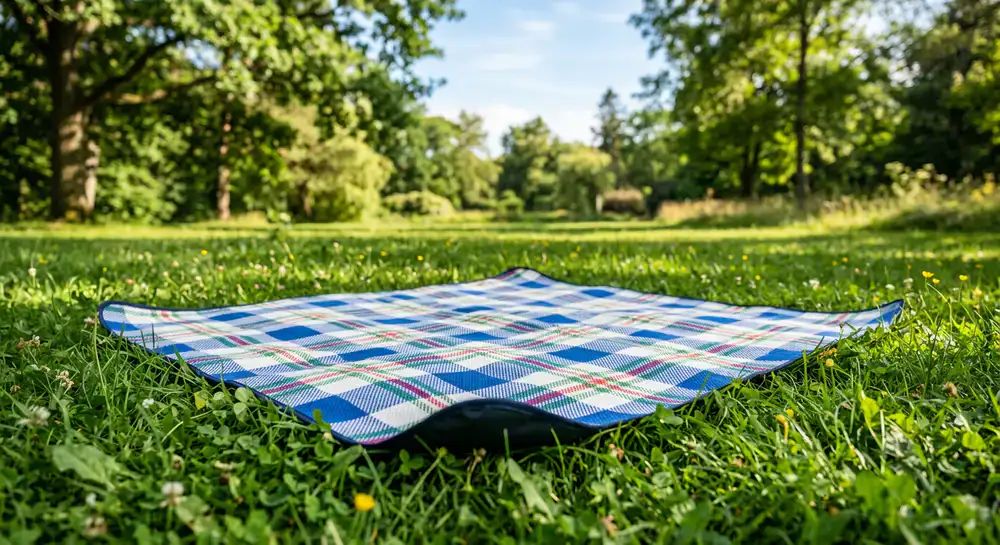 Coperta da picnic impermeabile stesa sull'erba